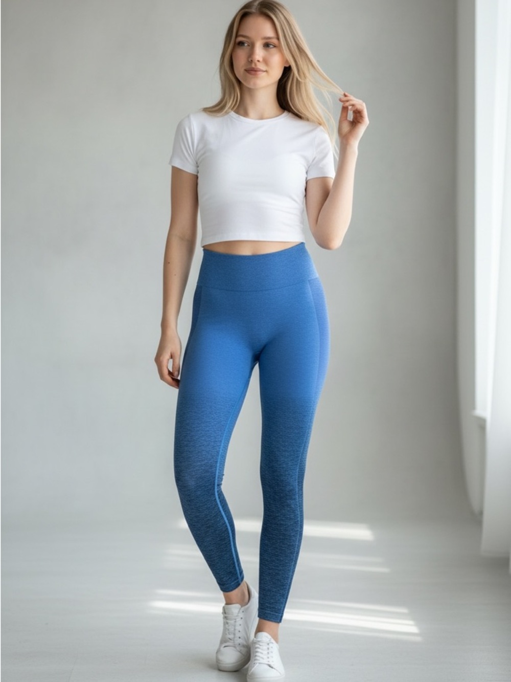 Alphalete Blue Gradient High-Waisted Leggings Ruching Detail‎ Elastane Women’s S